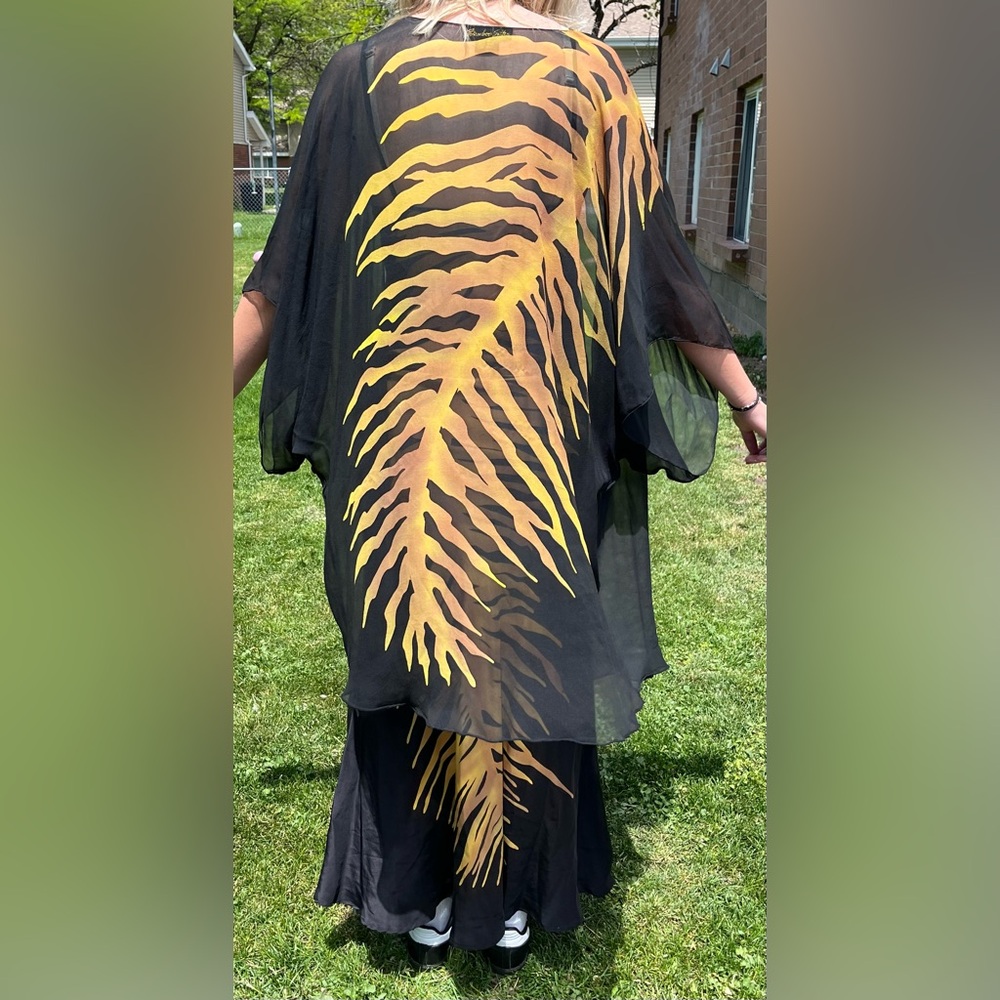 Vintage Y2K 100% silk Tiger maxi dress & shawl black flowy long goth S-M - Picture 4 of 10